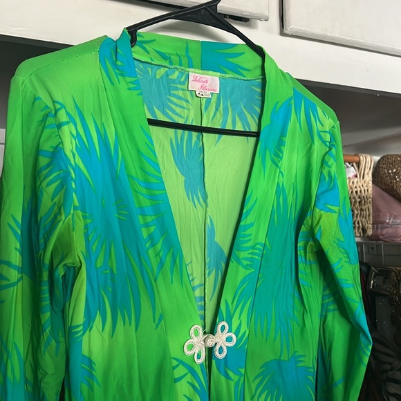 Delicate Illusions Tropical Palm Robe Duster Mumu - Picture 2 of 2